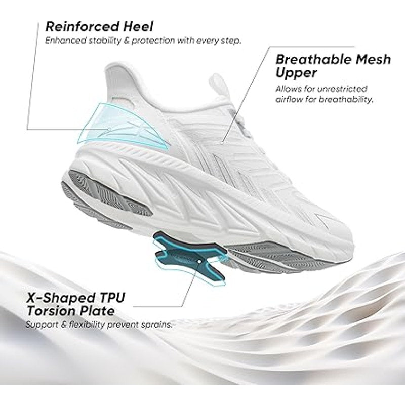 Allswifit Womens Size 7.5 White Slip On Walking Breathable Athletic Shoes