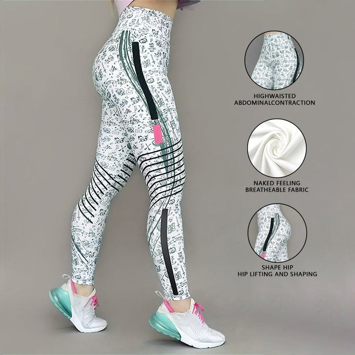 High-Elastic Printed Yoga Leggings – High Waist Tummy Control Fitness Pants