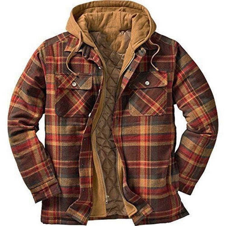 Men’s Autumn/Winter Plaid Hooded Jacket – Soft & Warm Casual Shirt