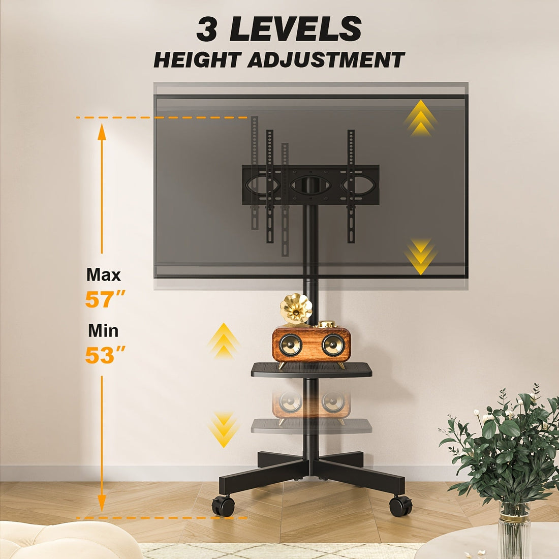 Mobile TV Cart Stand 23-60 Inch Rolling TV Stand w/ Shelf VESA 400x400 88lbs
