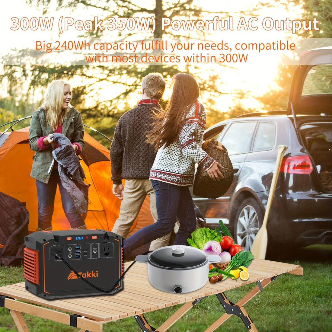 300W Portable Power Station Solar Generator w/ Foldable Solar Panel Camping Backup Power Supply