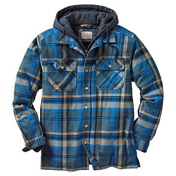 Men’s Autumn/Winter Plaid Hooded Jacket – Soft & Warm Casual Shirt