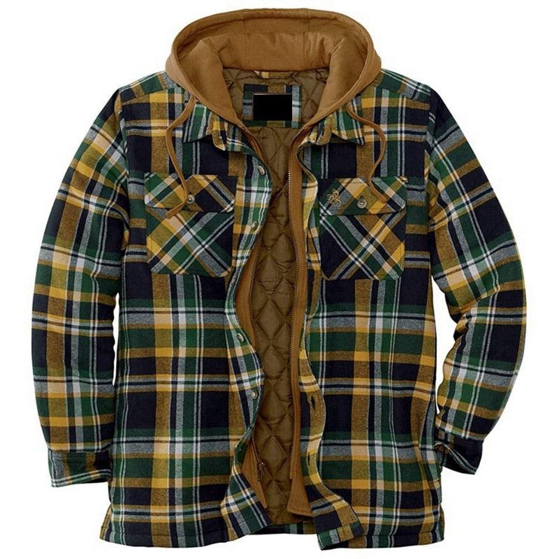 Men’s Autumn/Winter Plaid Hooded Jacket – Soft & Warm Casual Shirt