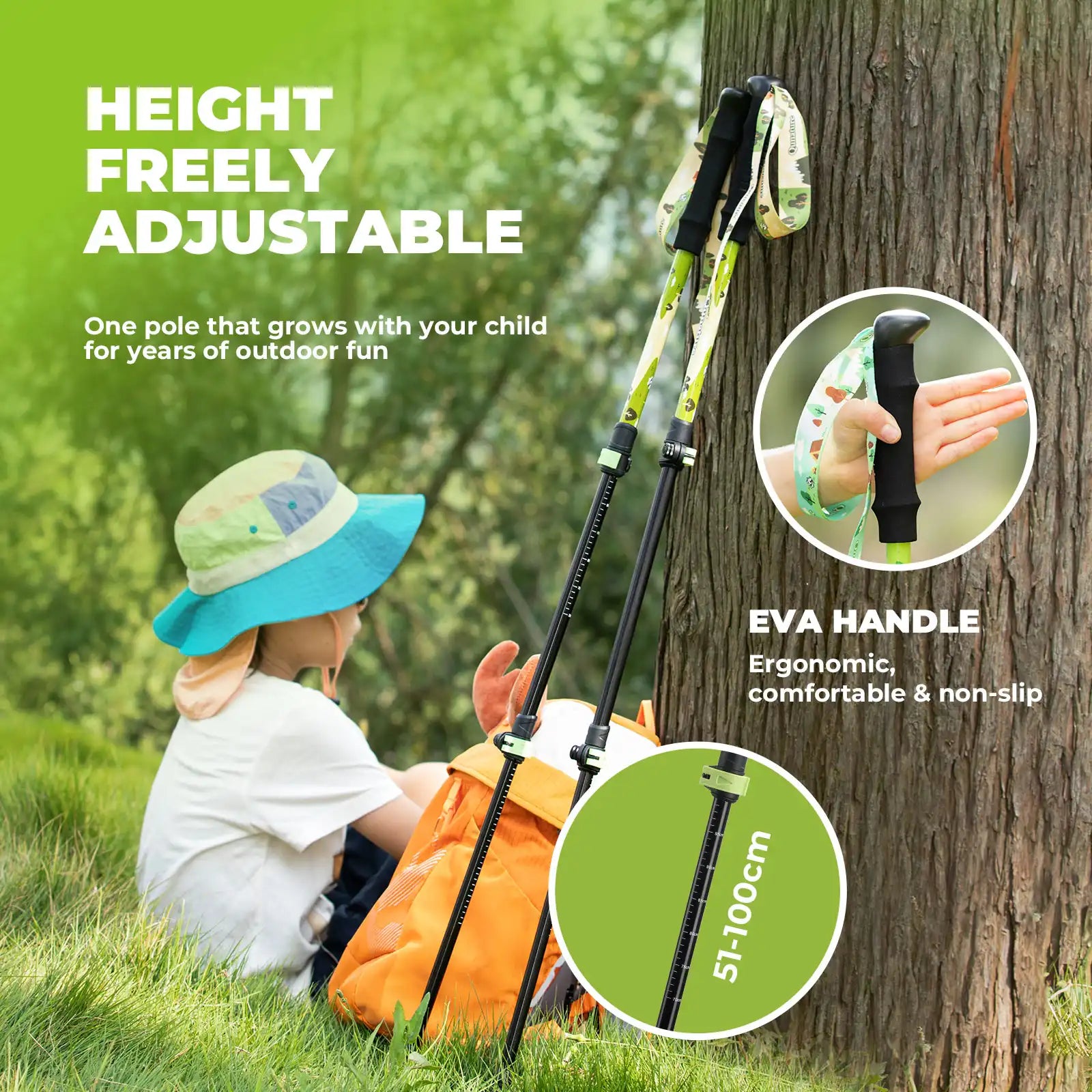 Kids Aluminum Trekking Pole with Adjustable Height